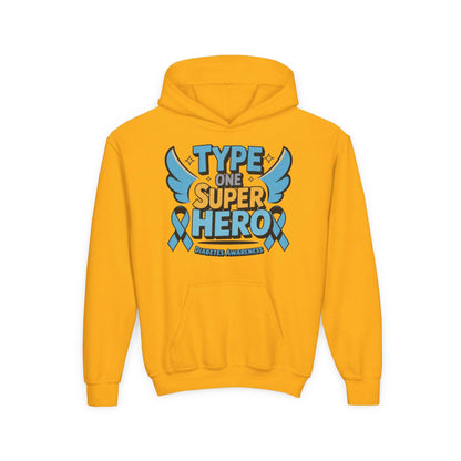 Type One Superhero Youth Hoodie - Inspirational Gift for Diabetic Kids, Diabetes Awareness, Birthday Present, Casual Wear, Comfort Clothing