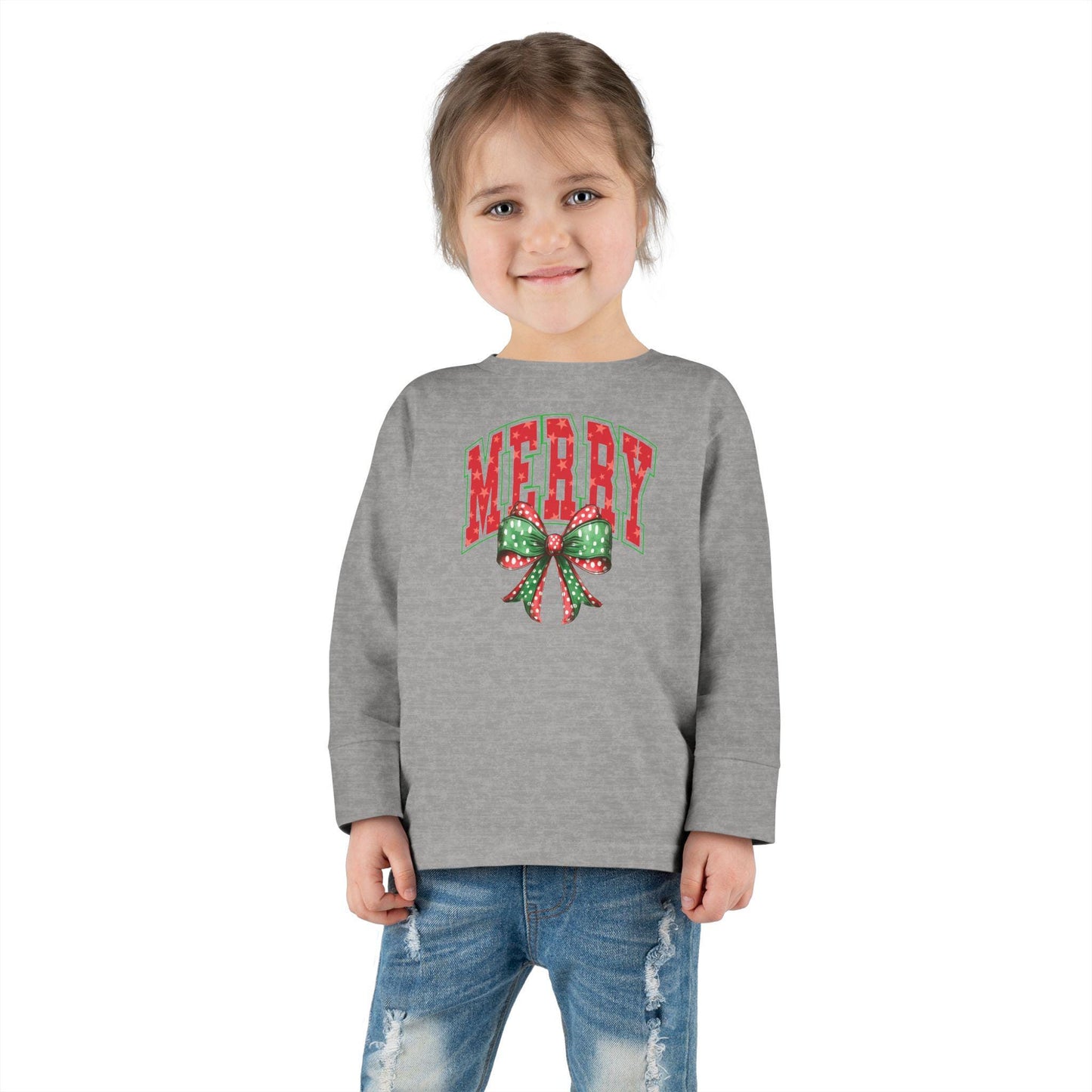Merry Toddler Long Sleeve Tee - Cute Holiday Shirt for Kids, Christmas Gift, Festive Outfit, Seasonal Playwear, Joyful Celebration Apparel