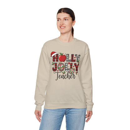 Holly Jolly Teacher Sweatshirt, Christmas Gift, Holiday Apparel, Cozy Crewneck, Eco-Friendly Fashion