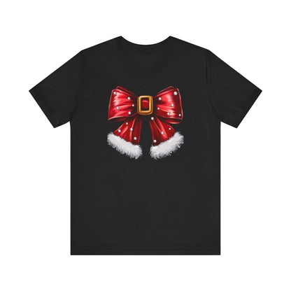 Festive Christmas Bow Tee, Holiday Gift, Casual Wear, Unisex T-Shirt, Seasonal Apparel, Christmas Celebration Shirt, Mrs Claus bow