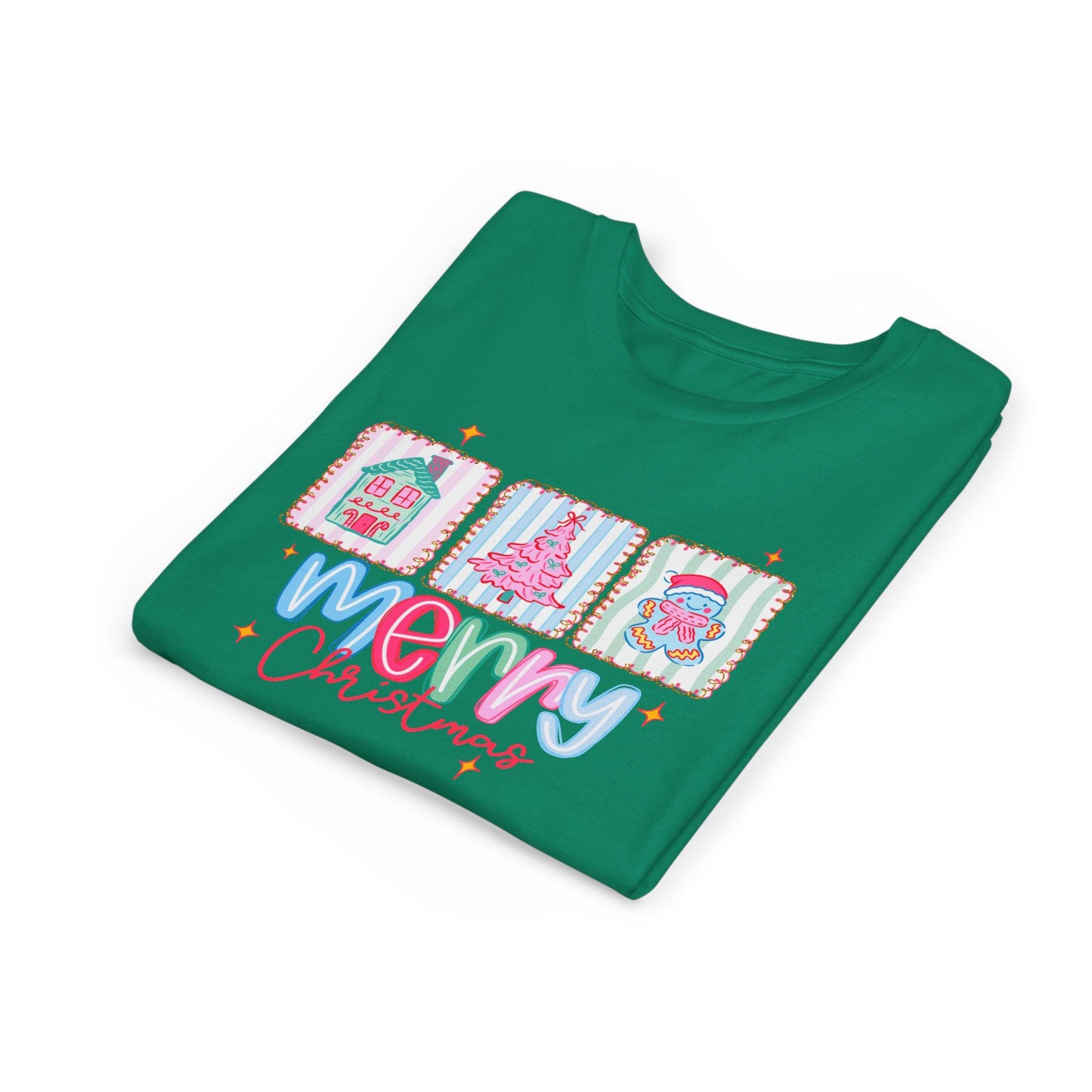 Merry Christmas Youth Tee, Holiday Shirt for Kids, Cute Christmas Apparel, Gifts for Children, Kids Short Sleeve Christmas Tee