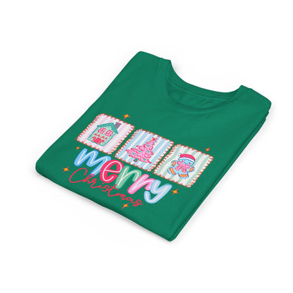 Merry Christmas Youth Tee, Holiday Shirt for Kids, Cute Christmas Apparel, Gifts for Children, Kids Short Sleeve Christmas Tee