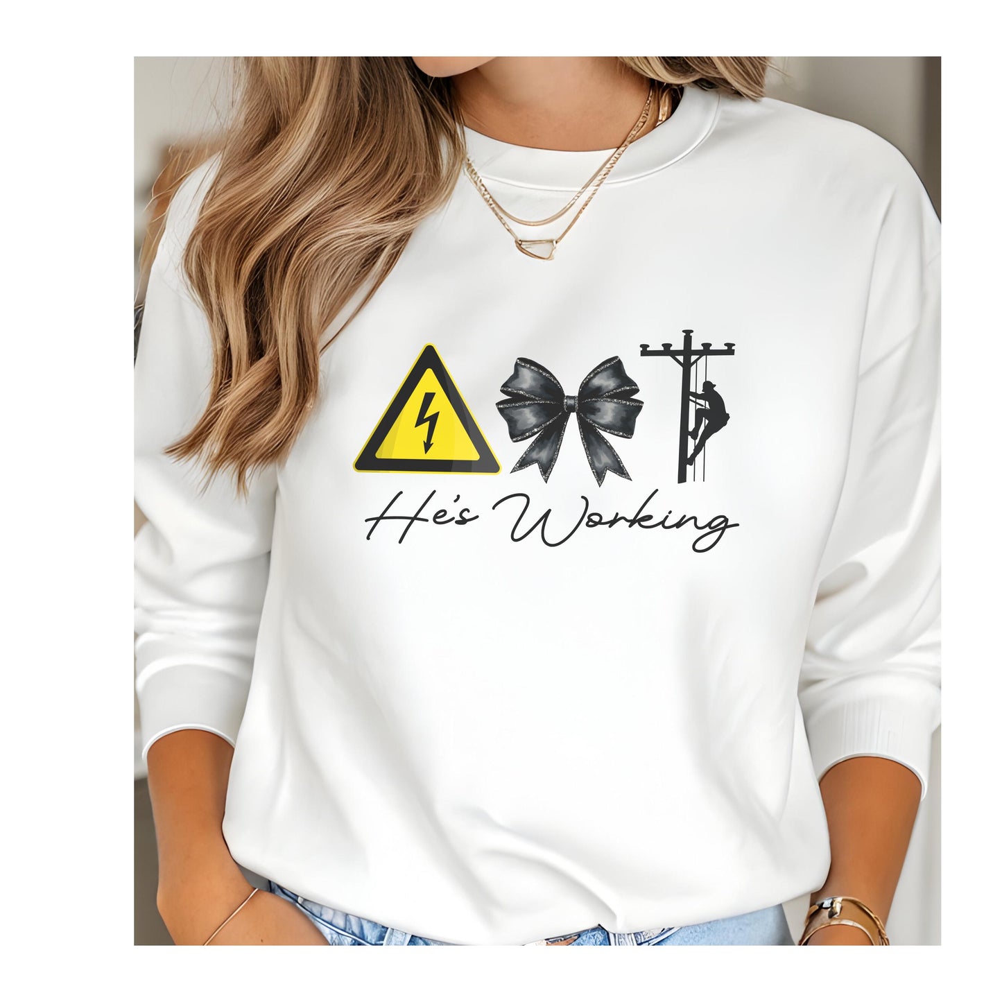 Line wife sweater, Hes working. lineman IBEW - Perfect Gift for Him, Cozy & Stylish Winter Wear, Everyday Comfort, Unisex Fashion