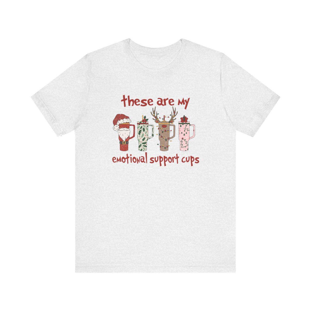 Funny Christmas Coffee T-Shirt, Holiday Emotional Support Cups Tee, Santa Reindeer Mug Shirt, Xmas Graphic Unisex Top