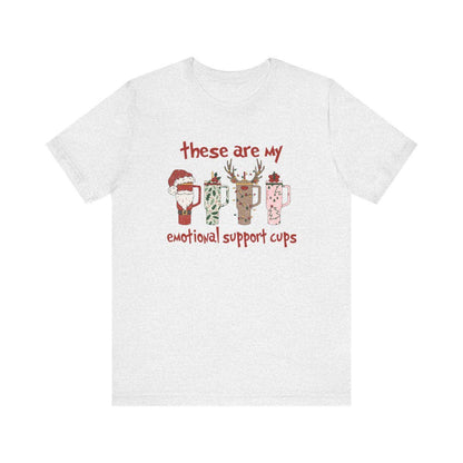 Funny Christmas Coffee T-Shirt, Holiday Emotional Support Cups Tee, Santa Reindeer Mug Shirt, Xmas Graphic Unisex Top