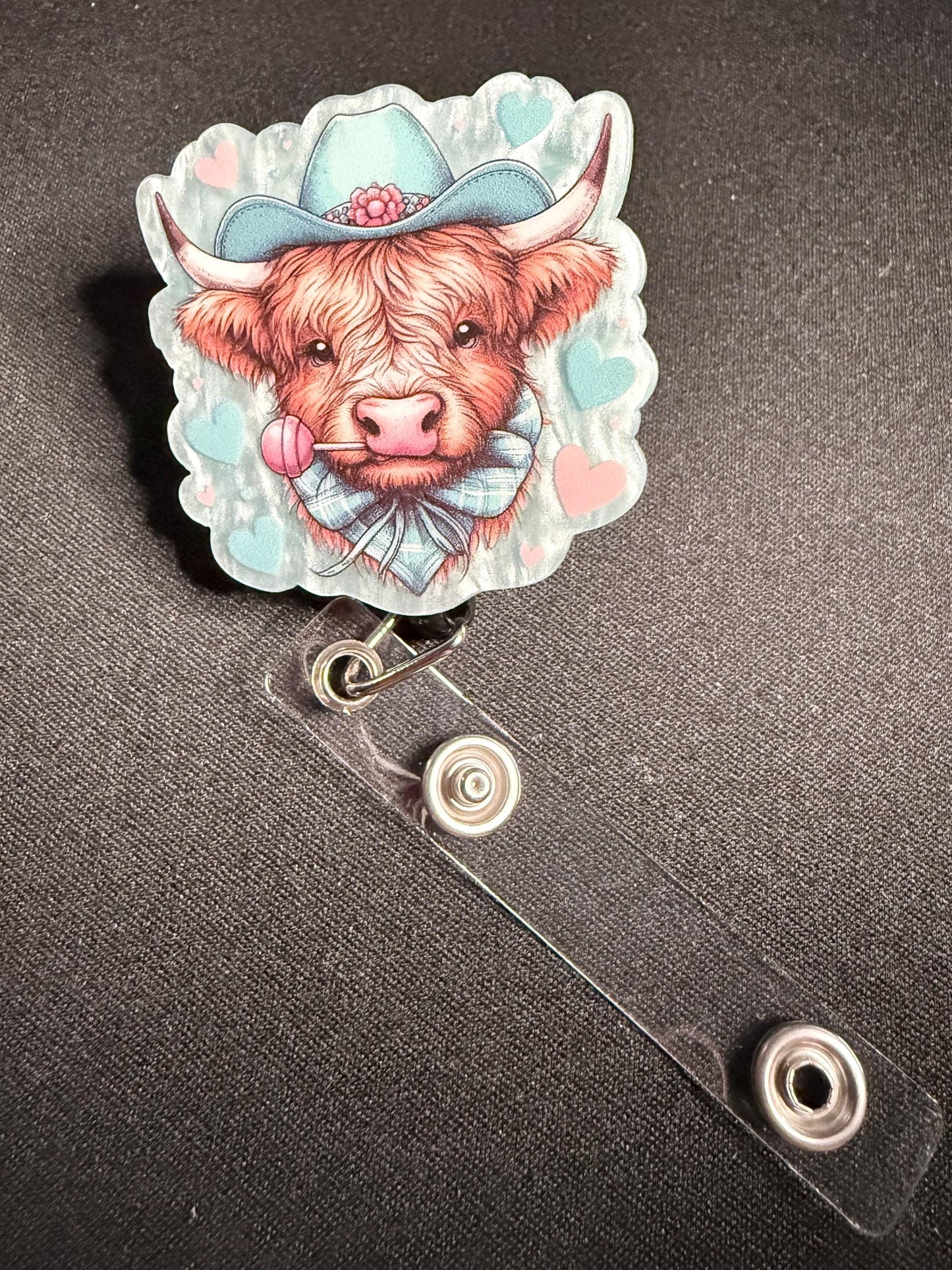 Cowboy Cow Badge Reel – Cute Western ID Holder, Highland cow badge reel