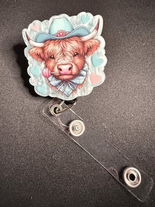 Cowboy Cow Badge Reel – Cute Western ID Holder, Highland cow badge reel