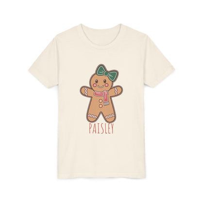 Personalized Gingerbread Holiday Youth Tee, Cute Christmas Shirt, Winter Outfit, Cozy Family Gift, Kids Holiday Apparel