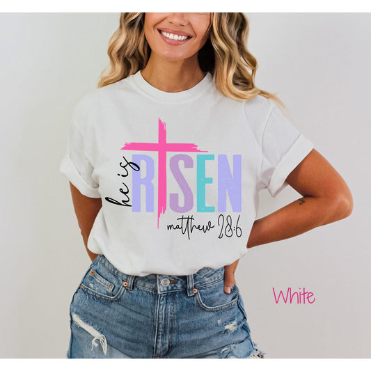 Christian Inspirational T-Shirt, Matthew 28.6 Casual Faith Tee, Religious Gift, Easter, Faith Tshirt, He is Risen Apparel, Christian Support