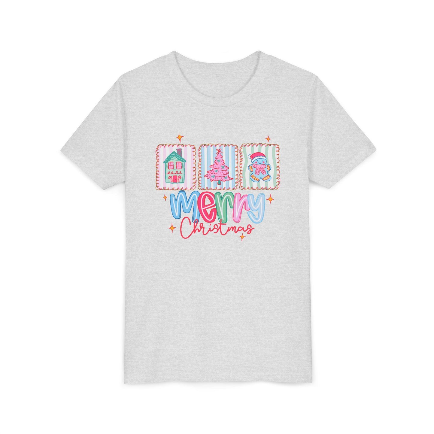 Merry Christmas Youth Tee, Holiday Shirt for Kids, Cute Christmas Apparel, Gifts for Children, Kids Short Sleeve Christmas Tee