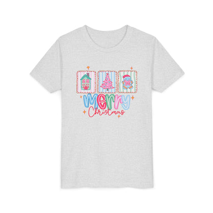 Merry Christmas Youth Tee, Holiday Shirt for Kids, Cute Christmas Apparel, Gifts for Children, Kids Short Sleeve Christmas Tee