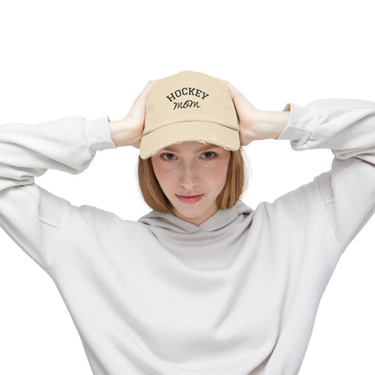 Distressed Hockey Mom Cap: Embroidered Cotton Twill Hat