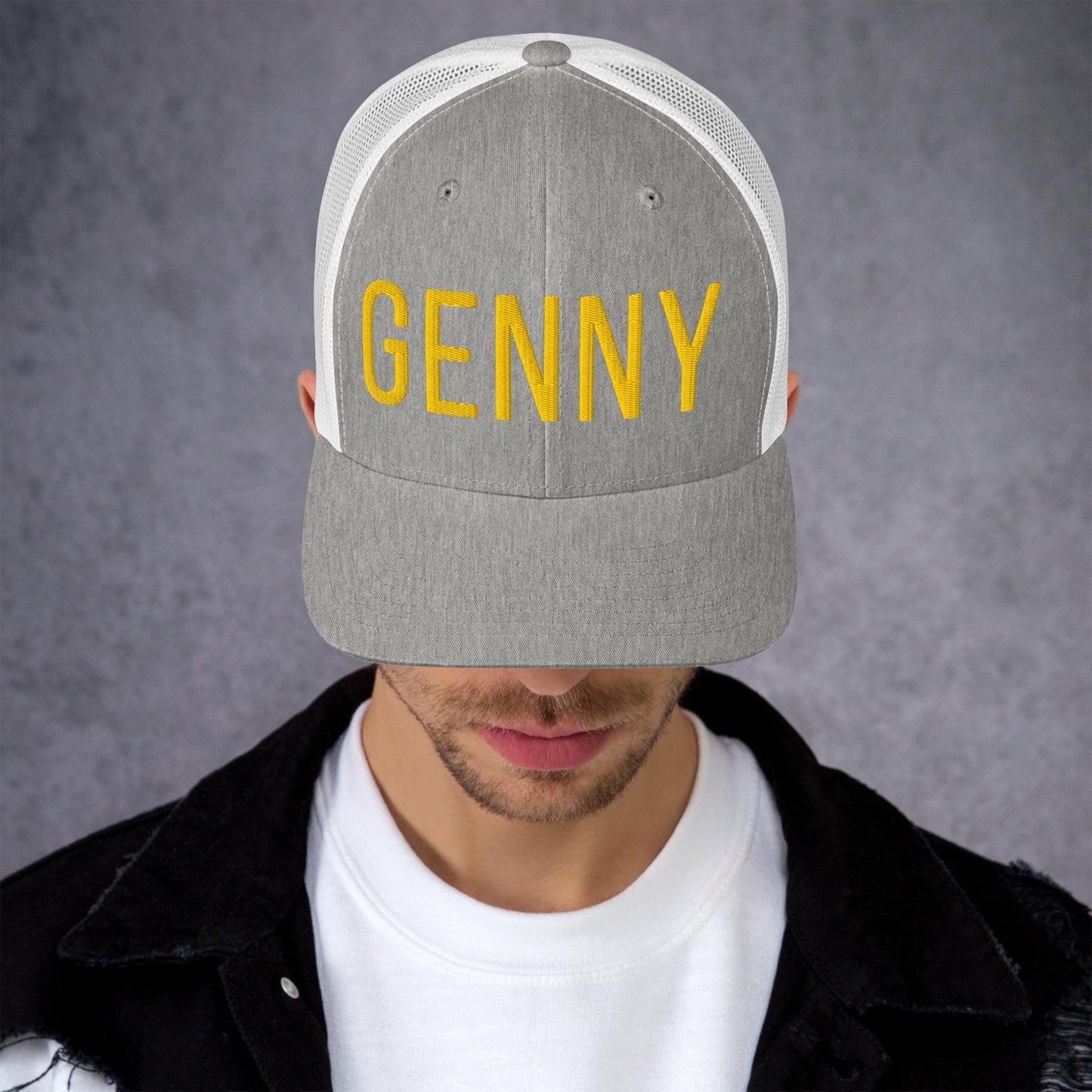 Embroidered Trucker Cap. Puff embroidery. GENNY hat