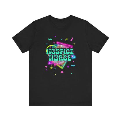 Colorful Hospice Nurse T-Shirt, Fun Nurse Apparel, Medical Tees, Gift for Nurses, Casual Workwear, 80's shirt, disco