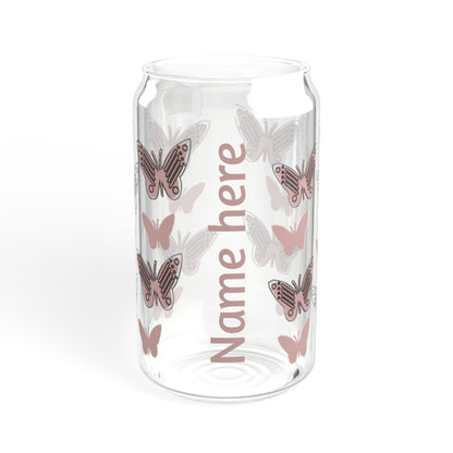 Butterfly Sipper Glass, 16oz, Eco-Friendly Drinkware, Personalized Gifts, Summer Party Accessories, Unique Kitchen Decor, Butterfly Lovers