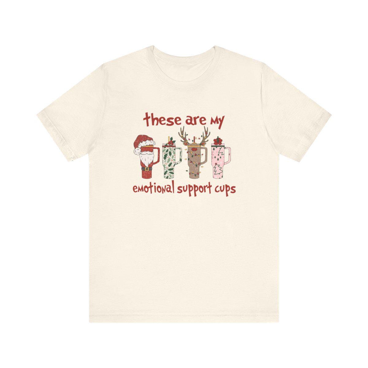 Funny Christmas Coffee T-Shirt, Holiday Emotional Support Cups Tee, Santa Reindeer Mug Shirt, Xmas Graphic Unisex Top