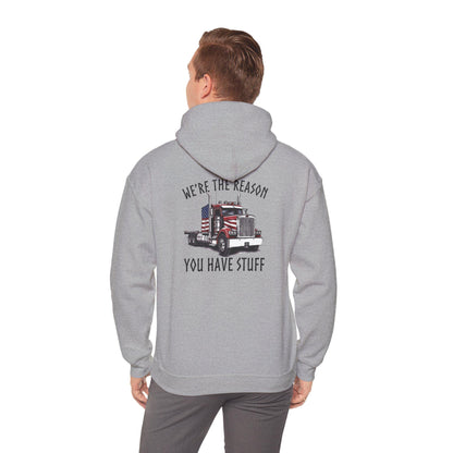 American Flag Semi Truck We're the Reason You Have Stuff Hoodie, Trucker Shirt, Trucker Appreciation
