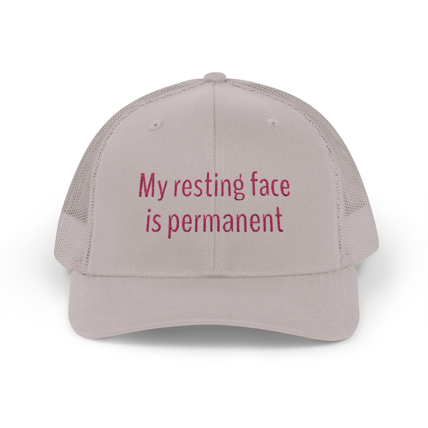 My resting face is permanent Snapback Trucker Cap - Fun Quote, Gift for Friends, Casual Wear, Summer Accessory, Sassy Statement Hat