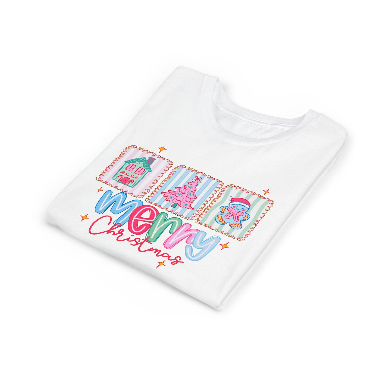 Merry Christmas Youth Tee, Holiday Shirt for Kids, Cute Christmas Apparel, Gifts for Children, Kids Short Sleeve Christmas Tee