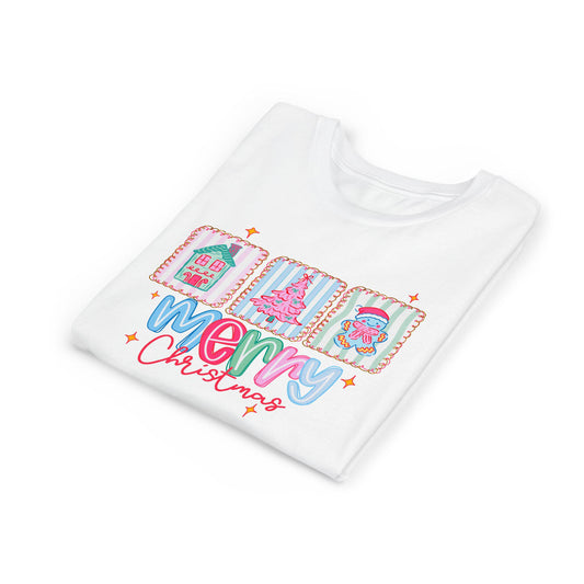 Merry Christmas Youth Tee, Holiday Shirt for Kids, Cute Christmas Apparel, Gifts for Children, Kids Short Sleeve Christmas Tee