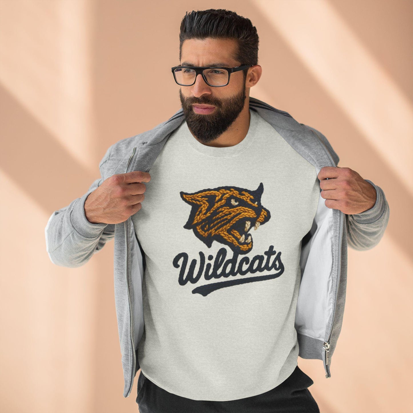 Wildcats Crewneck Sweatshirt, Faux Yarn, Cozy Sweatshirt, Casual Graphic Sweater, Team Apparel, Gift for Sports Fans