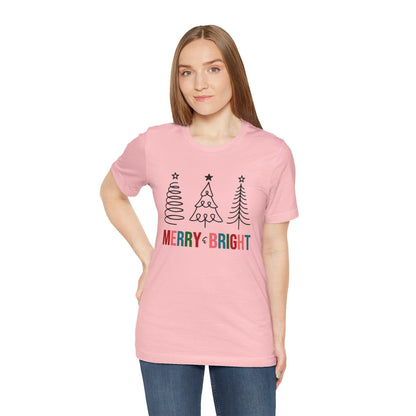 Merry & Bright Christmas Tree Shirt, Holiday Graphic Tee, Holiday Gift Shirt, Unisex Holiday Apparel, Festive T-Shirt, Winter Wear