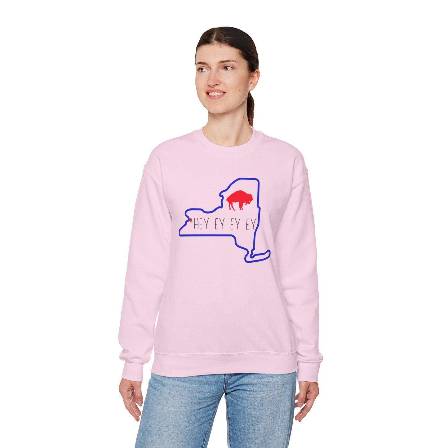 Buffalo, Hey ey ey ey  Crewneck Sweatshirt, Cozy Gift for State Pride, Comfortable Unisex Apparel, Perfect for Fall and Winter, gift