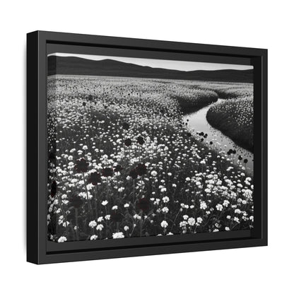 Framed Floral Landscape Canvas Print: Black and White Nature Decor