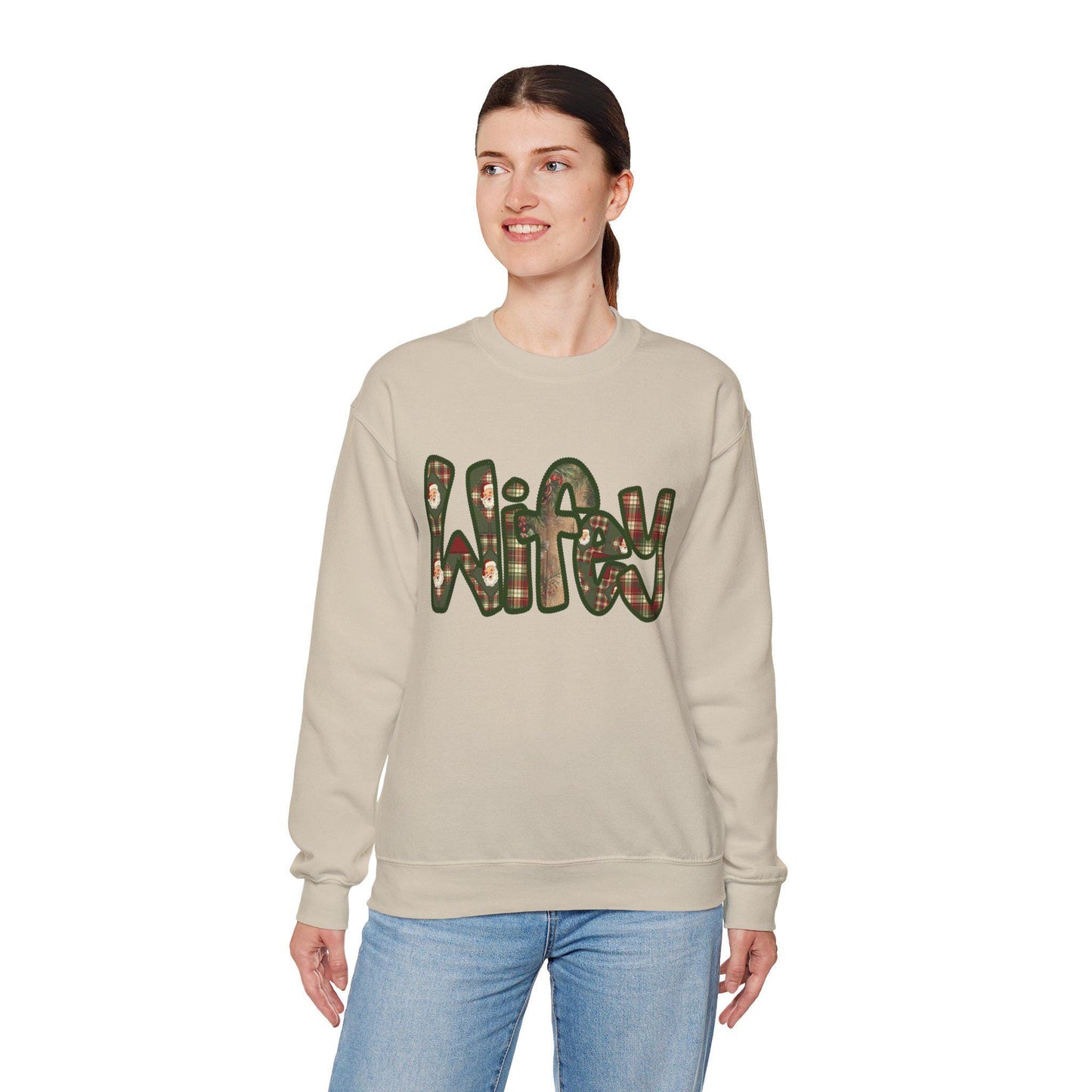 Cozy Wifey Sweatshirt, Faux embroidery, Perfect for Mom, Casual Style, Comfortable Crewneck, Holiday Apparel, Trendy Fashion