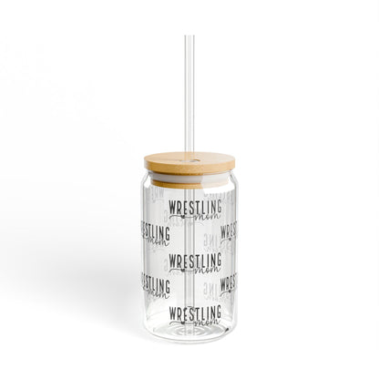 Wrestling Mom Sipper Glass - 16oz | Sports Drinkware, Gift for Moms, Unique Home Decor, Hydration Delight, Personalized Cup