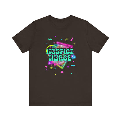 Colorful Hospice Nurse T-Shirt, Fun Nurse Apparel, Medical Tees, Gift for Nurses, Casual Workwear, 80's shirt, disco