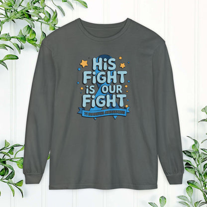 Diabetes Awareness Long Sleeve Shirt, His Fight Is Our Fight Diabetes Shirt, Health Campaign Gear, Gift for Supporters, T1D awareness