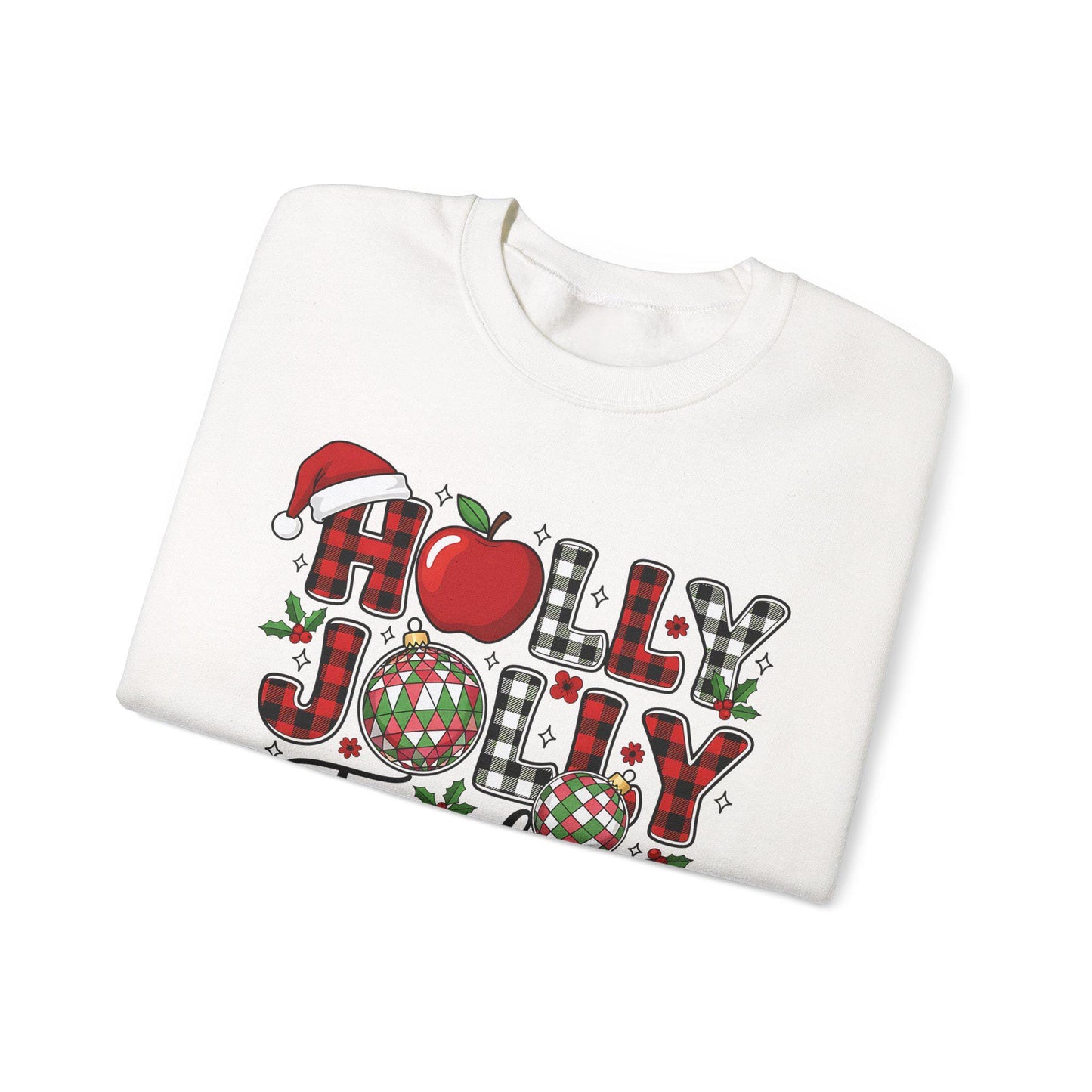 Holly Jolly Teacher Sweatshirt, Christmas Gift, Holiday Apparel, Cozy Crewneck, Eco-Friendly Fashion
