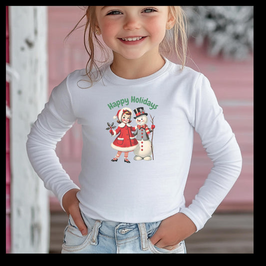Christmas Long Sleeve shirt for youth. Vintage snowman