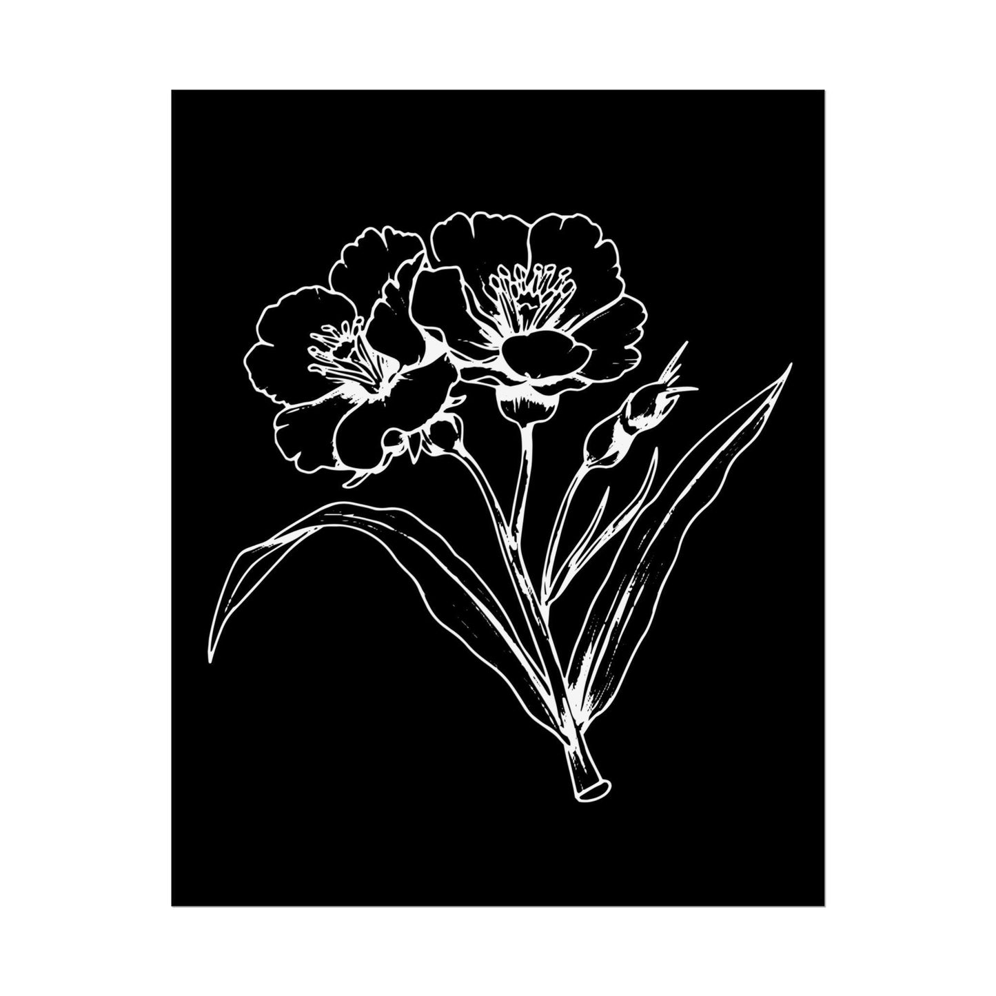 Elegant Floral Art Print: Minimalist Black and White Botanical Poster