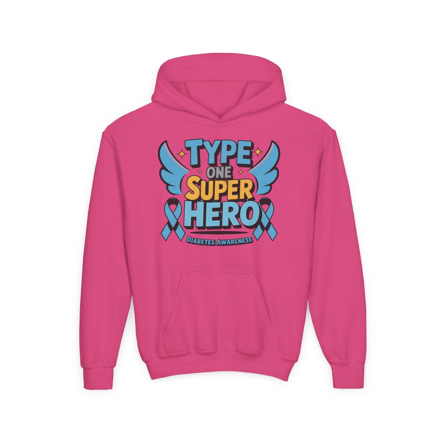 Type One Superhero Youth Hoodie - Inspirational Gift for Diabetic Kids, Diabetes Awareness, Birthday Present, Casual Wear, Comfort Clothing