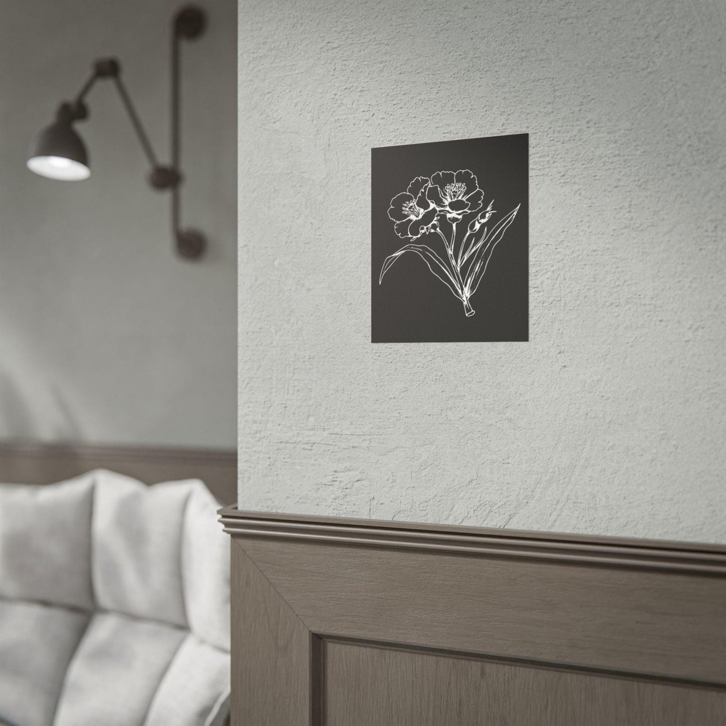 Elegant Floral Art Print: Minimalist Black and White Botanical Poster