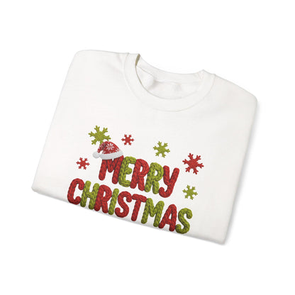 Faux Yarn Merry Christmas Crewneck Sweatshirt, Holiday Apparel, Winter Fashion, Cozy Gift, Unisex Sweatshirt, Cute sweater, Cozy Sweater