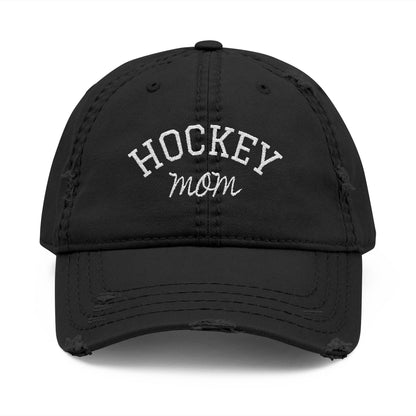 Distressed Embroidered Hockey Mom Hat: Vintage-Style Sports Cap