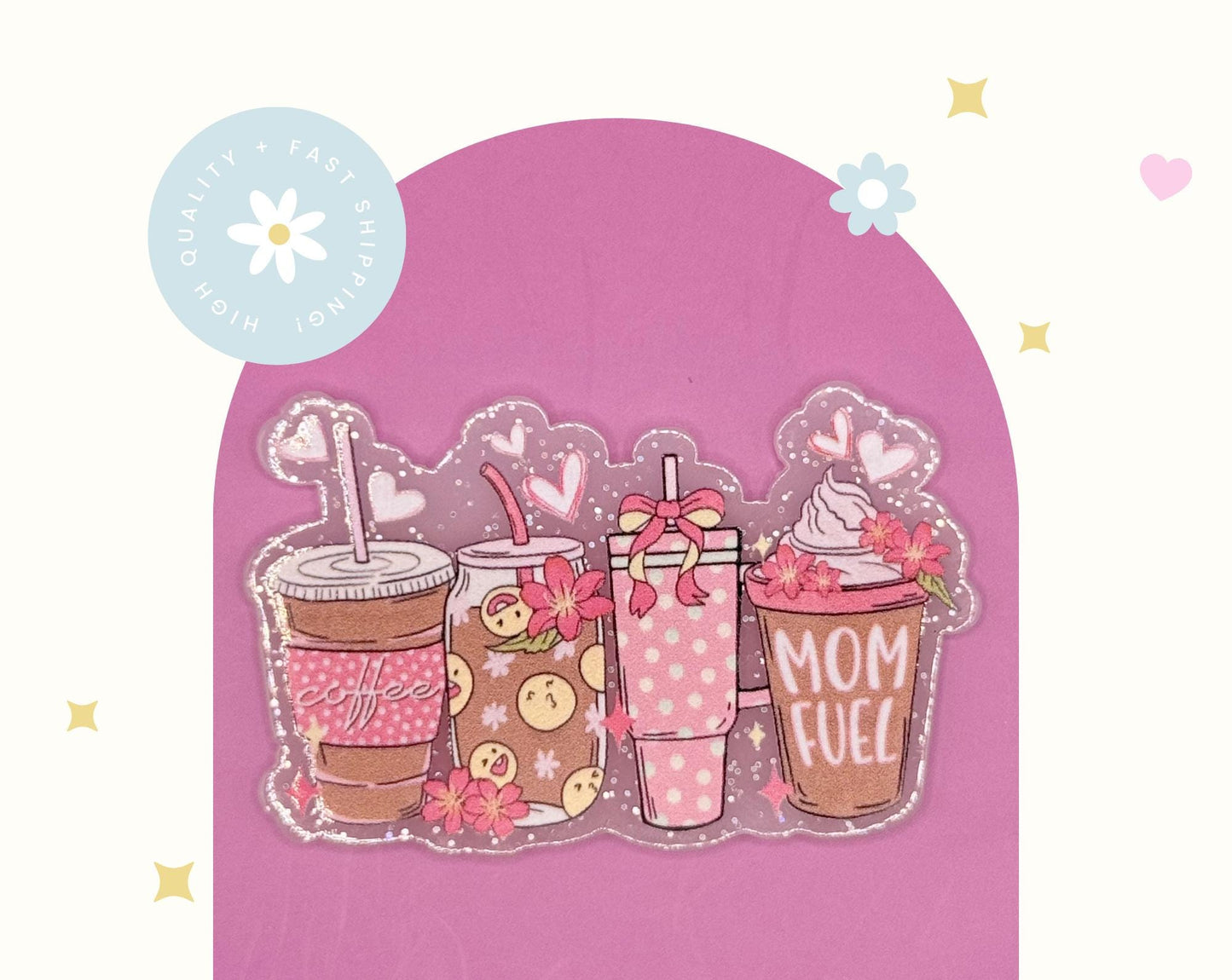 Mom Fuel Badge Reel – Colorful Coffee Cup ID Holder for Nurses, Teachers and Busy Moms