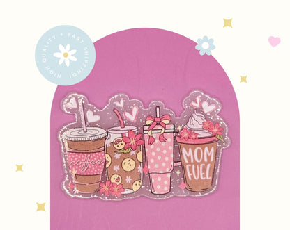 Mom Fuel Badge Reel – Colorful Coffee Cup ID Holder for Nurses, Teachers and Busy Moms
