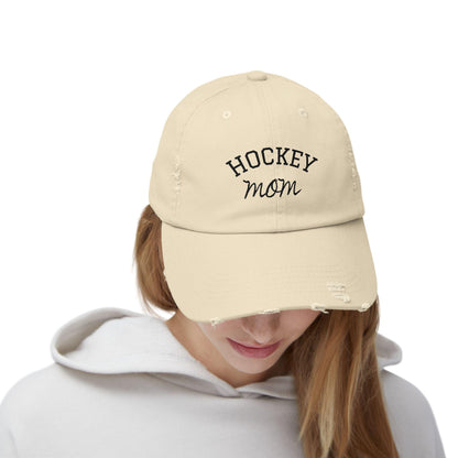 Distressed Hockey Mom Cap: Embroidered Cotton Twill Hat