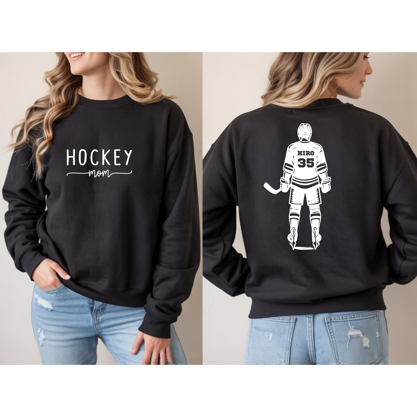 Personalized Hockey Mom Crewneck Sweatshirt, Sports Apparel, Gift for Hockey Moms, Winter Fashion, Layering Piece, Game Day Outfit