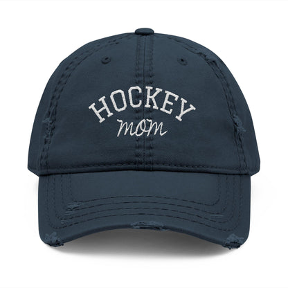 Distressed Embroidered Hockey Mom Hat: Vintage-Style Sports Cap