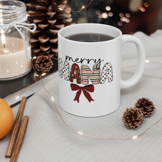 Ceramic Mug, Merry Nana Coffee Cup, Holiday Gift for Grandmother, Cute Grandparent Mug, Personalized Nana Mug, Christmas Gift Idea