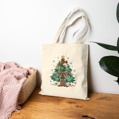 Christmas Tree Cotton Canvas Tote Bag: Festive Holiday Shopping Bag