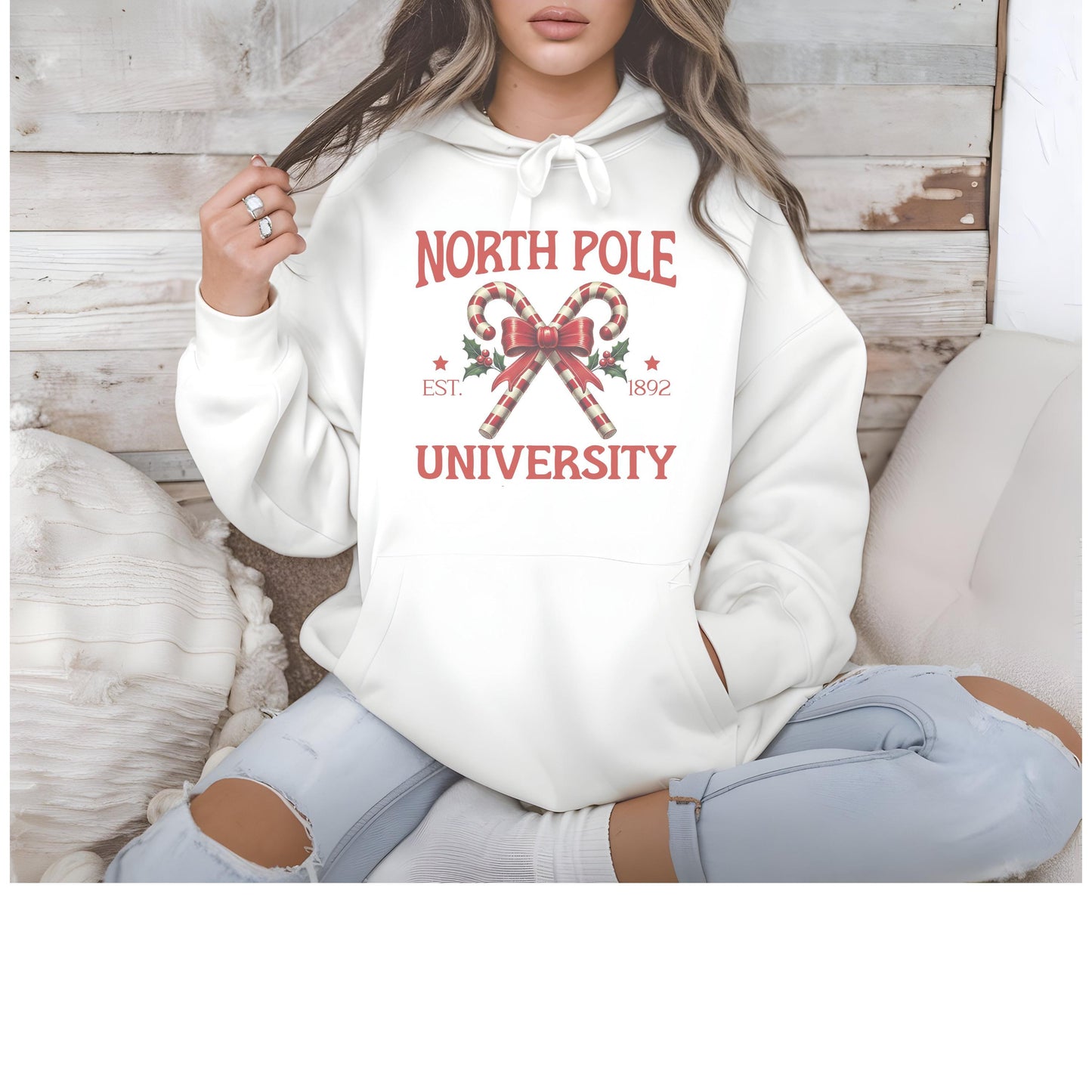 North Pole University Christmas Hoodie: Unisex Holiday Sweatshirt