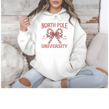 North Pole University Christmas Hoodie: Unisex Holiday Sweatshirt