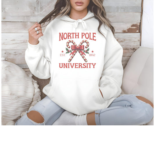 North Pole University Christmas Hoodie: Unisex Holiday Sweatshirt