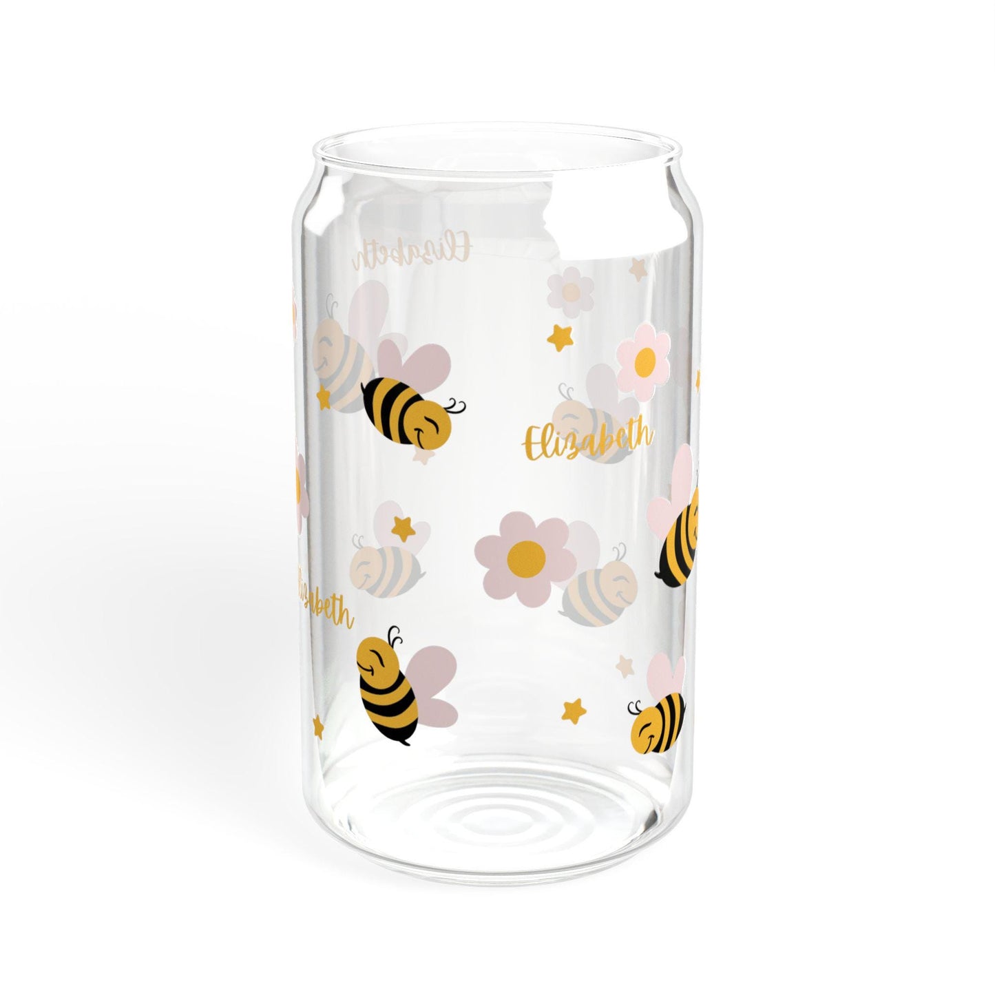Cute Bee Sipper Glass, 16oz - Summer Drinkware, Eco-Friendly Glass Cup, Travel Mug, Bee-Themed Gift, Perfect for Picnics